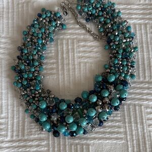 Elegant Beaded Necklace in Blue and Silver